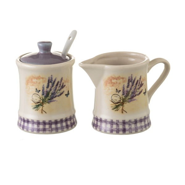 Set zaharniță și cană pentru lapte din ceramică, Unimasa Lavender