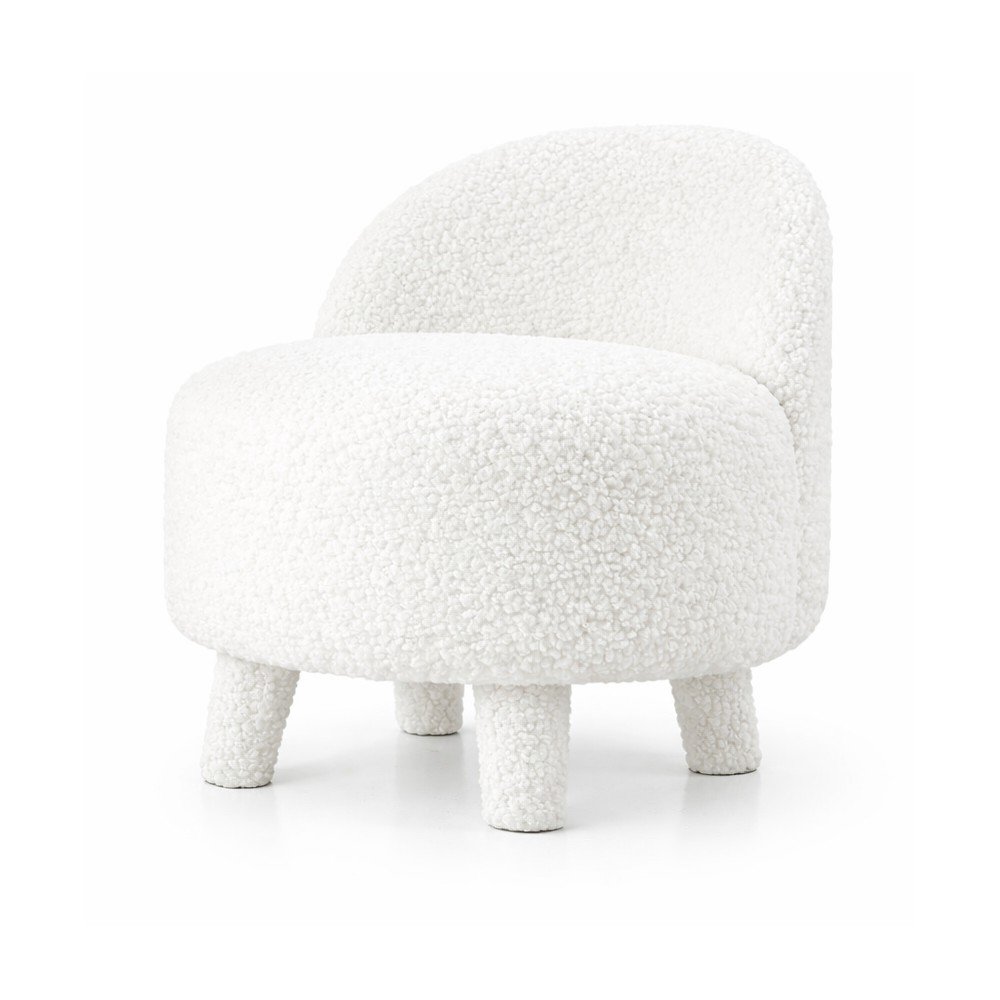 Fotoliu pentru copii alb cu tapițerie din stofă bouclé Moouv – Artie