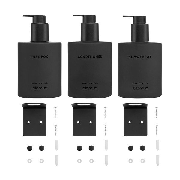 Dozatoare de săpun lichid negre 3 buc. de montat pe perete din sticlă 350 ml Kirei – Blomus-image-4