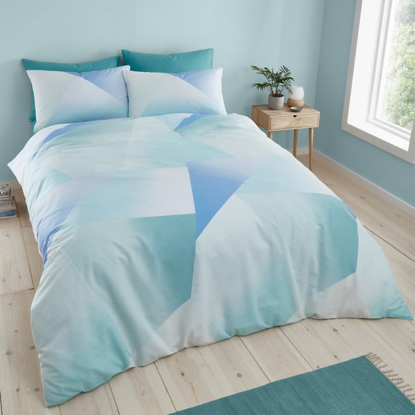 Lenjerie de pat verde/albastră pentru pat de o persoană 135x200 cm Ombre Larsson Geo – Catherine Lansfield
