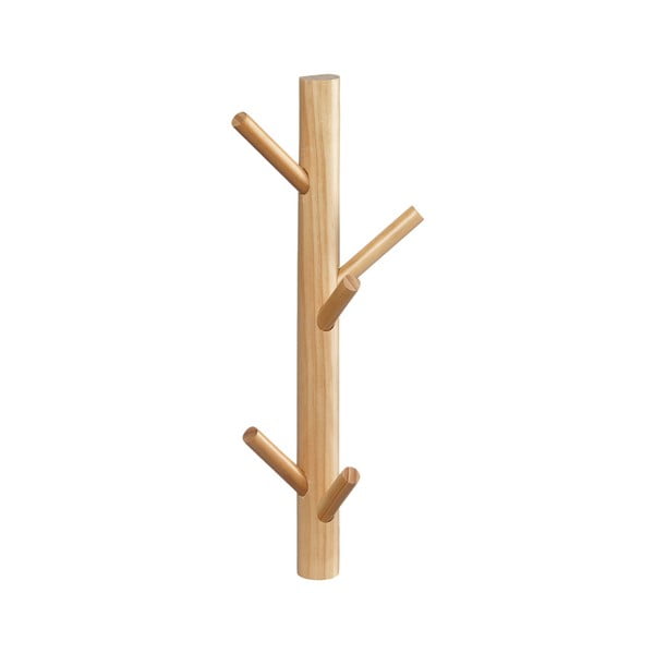 Cuier de perete s 5 cârlige din lemn masiv de pin Furniteam Design, alb