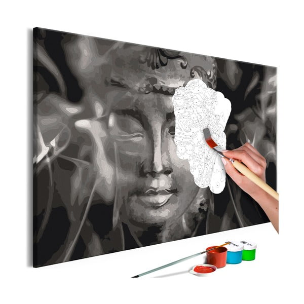 Set DIY pentru crearea unei picturi pe pânză Artgeist Buddha in Black and White, 60 x 40 cm