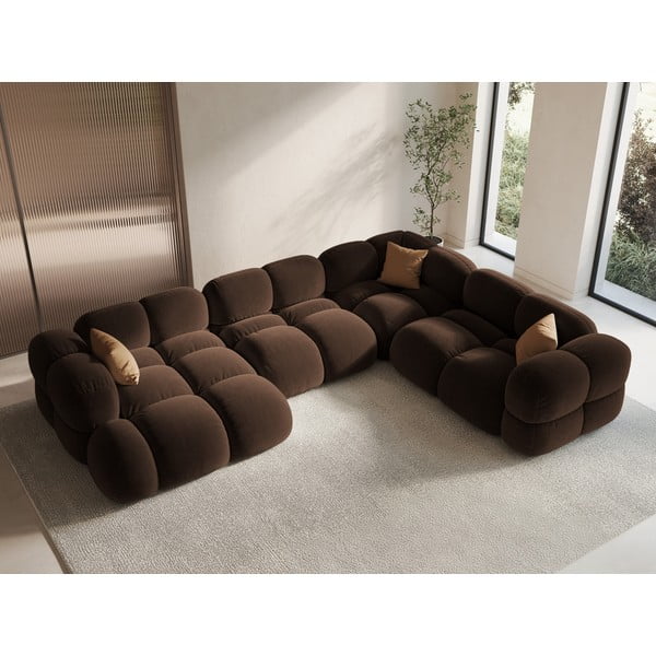 Colțar maro închis cu tapițerie din catifea (cu colț pe partea dreaptă/în formă de "U") Loretto – Cosmopolitan Design-image-1