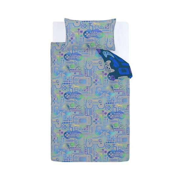 Lenjerie de pat pentru copii albastră-gri din microfibră pentru pat de o persoană 135x200 cm Gamer – Catherine Lansfield