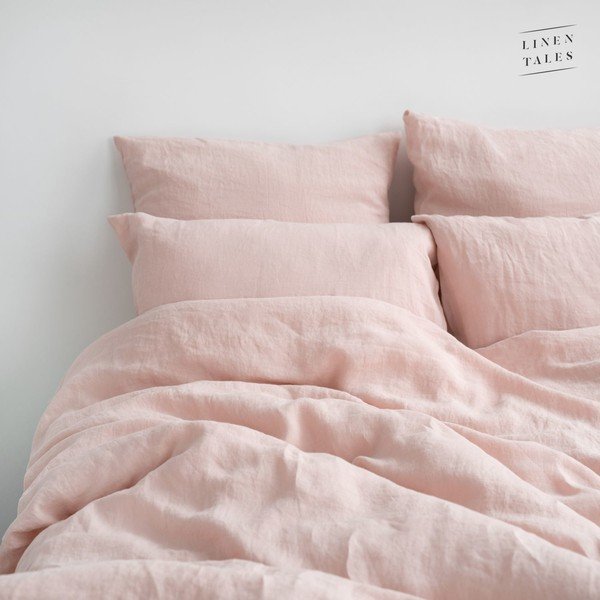 Husă de pilotă roz-deschis din in pentru pat dublu/extinsă 200x220 cm Misty Rose – Linen Tales-image-1