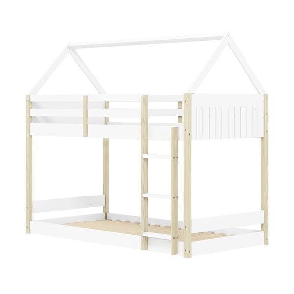 Pat pentru copii  alb/în culoare naturală de tip casă/supraetajat 90x190 cm Valka – Marckeric-image-2