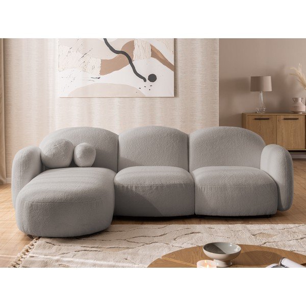 Colțar gri cu tapițerie din țesătură bouclé (cu colț pe partea stângă/cu șezlong) Orbit – Ropez-image-1