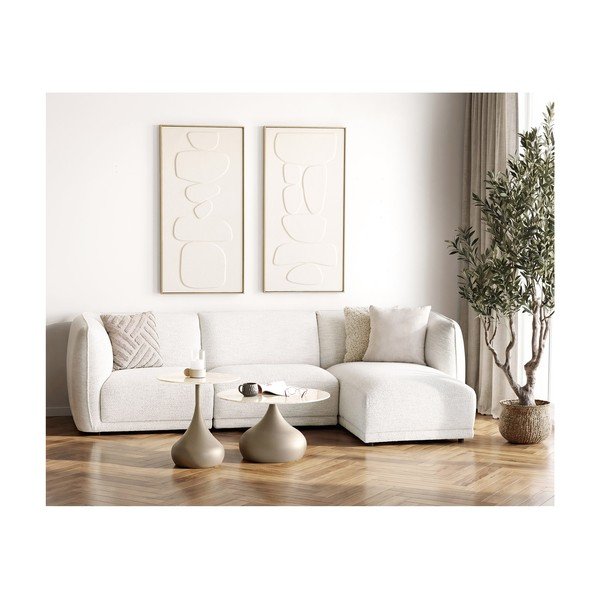 Colțar crem cu tapițerie din chenille (cu colț pe partea dreaptă/cu șezlong) Noor – House Nordic-image-1