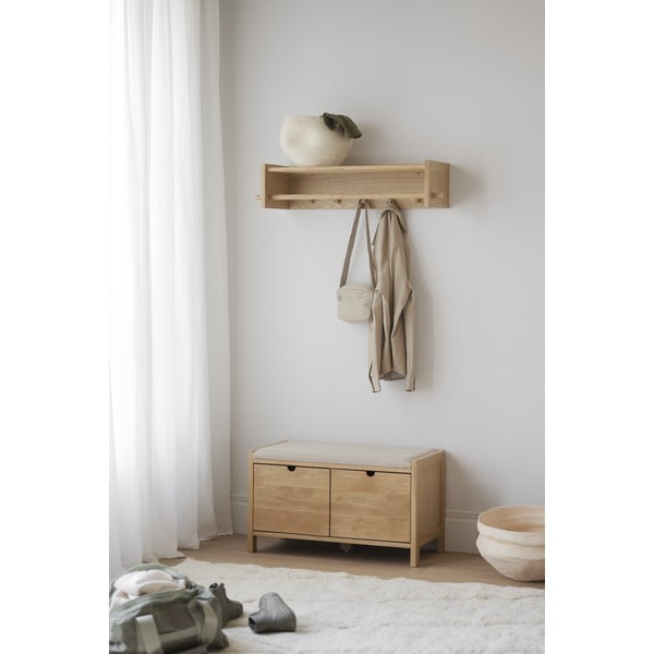 Cuier de perete în culoare naturală cu raft din lemn masiv de stejar Hillmond – Rowico-image-3