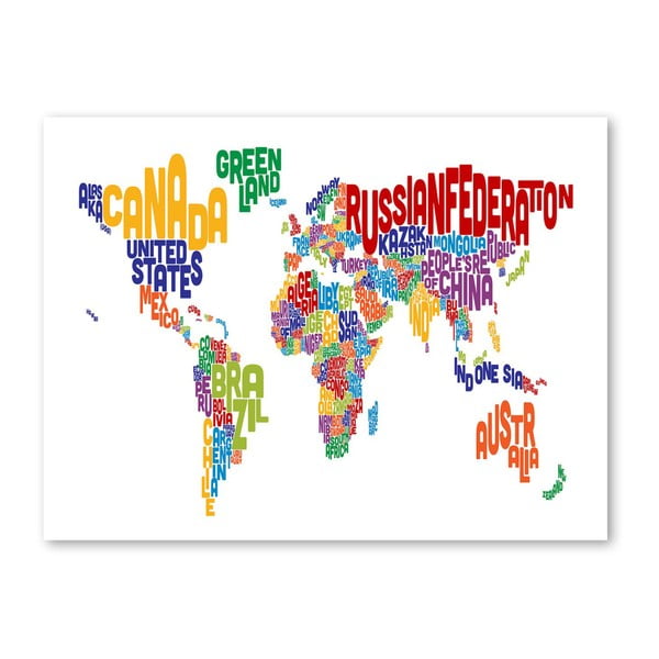 Poster cu harta lumii Americanflat Text, 60 x 42 cm, multicolor