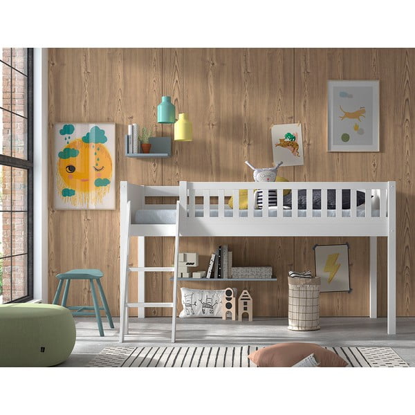 Pat pentru copii  alb înalt din lemn masiv de pin 90x200 cm SCOTT – Vipack-image-3