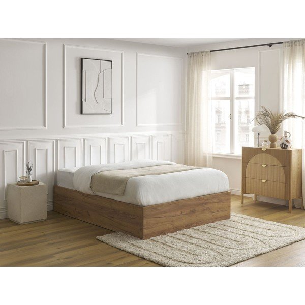 Pat matrimonial maro din  placă aglomerată de lemn cu aspect de lemn de mesteacăn cu spațiu de depozitare/fără tăblie cu somieră 140x190 cm Mara – Bobochic Paris-image-1