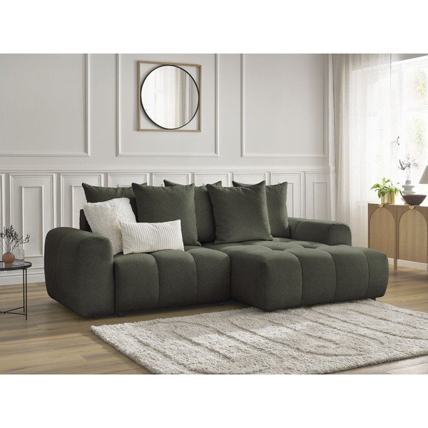 Colțar kaki extensibil/cu spațiu de depozitare cu tapițerie din chenille (cu colț pe partea dreaptă/cu șezlong) Roxelane – Bobochic Paris-image-3