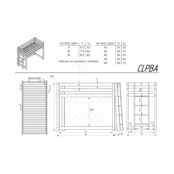 Pat pentru copii ridicat din lemn de pin 70x160 cm CLPBA - Adeko-image-3