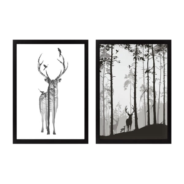 Postere cu ramă 2 buc. 34x44 cm Deer – Wallity