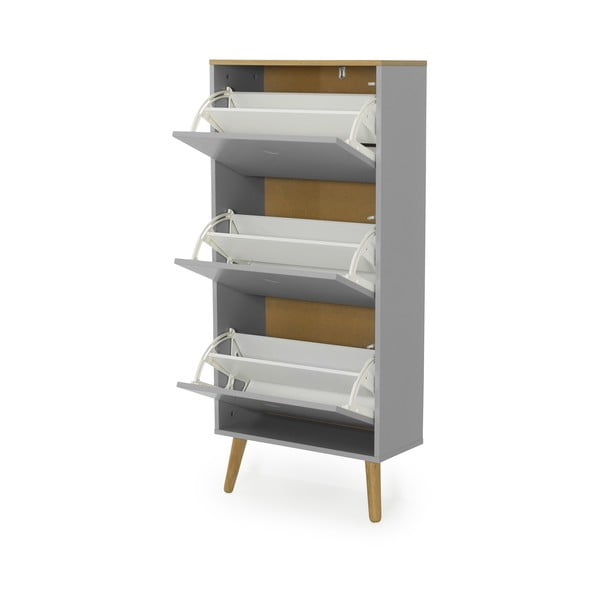 Pantofar cu detalii în decor de stejar și 3 compartimente Tenzo Dot, gri-image-3