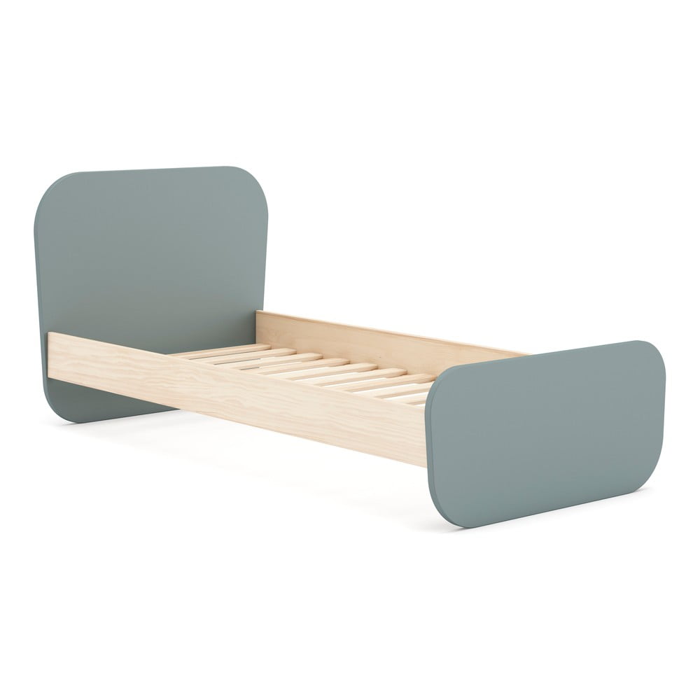 Pat pentru copii în culoare naturală/verde prăfuit cu aspect de lemn de pin cu somieră 90x190 cm Esteban – Marckeric