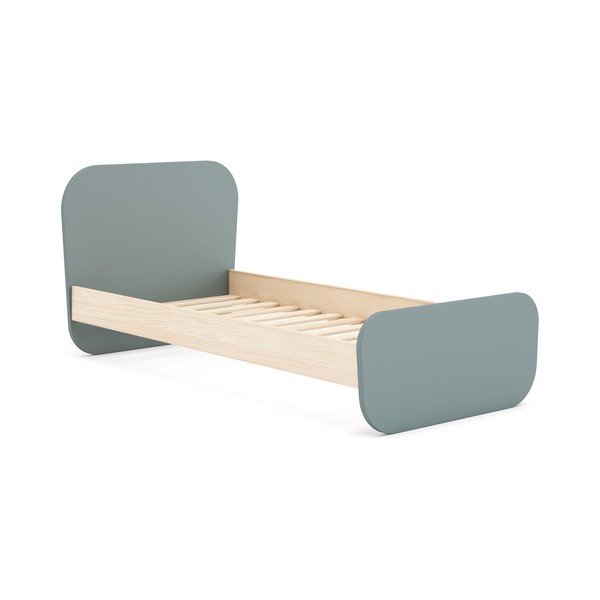 Pat pentru copii  verde prăfuit cu aspect de lemn de pin cu somieră 90x190 cm Esteban – Marckeric