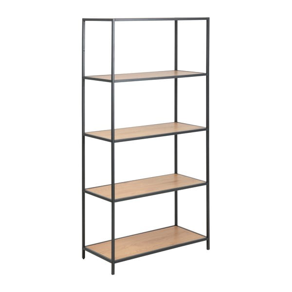 Bibliotecă neagră/în culoare naturală cu aspect de lemn de stejar 77x150 cm Seaford – Actona-image-2