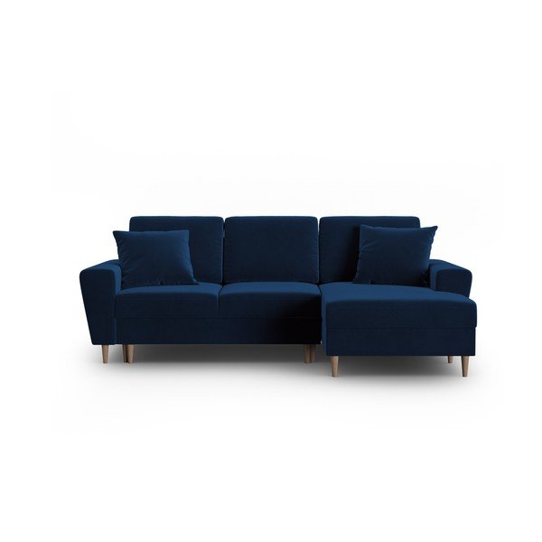 Colțar albastru extensibil, cu spațiu de depozitare cu tapițerie din catifea (cu colț pe partea dreaptă, cu șezlong) Kyoto – Cosmopolitan Design