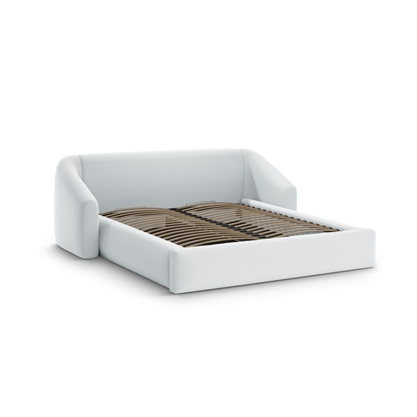 Pat matrimonial gri deschis tapițat cu spațiu de depozitare cu somieră 140x200 cm Campi – Cosmopolitan Design-image-1