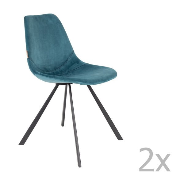 Set 2 scaune cu tapițerie catifelată Dutchbone Franky, albastru petrol