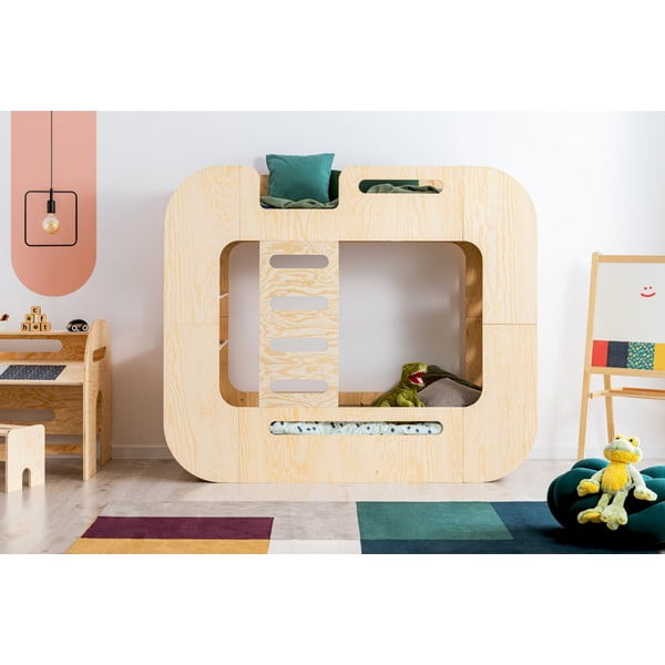 Pat pentru copii  în culoare naturală supraetajat cu spațiu de depozitare 90x200 cm Mundo – Adeko-image-1