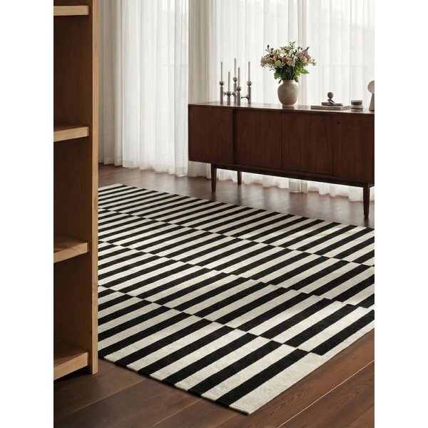 Covor negru-alb reversibil/țesut manual din lână 200x300 cm Donna – Hanse Home-image-1