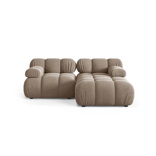 Colțar modular bej cu tapițerie din catifea (cu colț pe partea dreaptă/cu șezlong) – Micadoni 