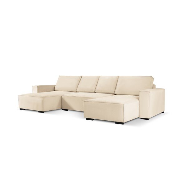 Canapea extensibilă din catifea în formă de U Mazzini Sofas Azalea, bej-image-2