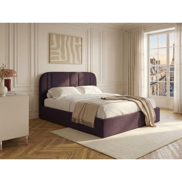 Pat matrimonial mov tapițat cu spațiu de depozitare cu somieră 160x200 cm Sidney – Bobochic Paris-image-1