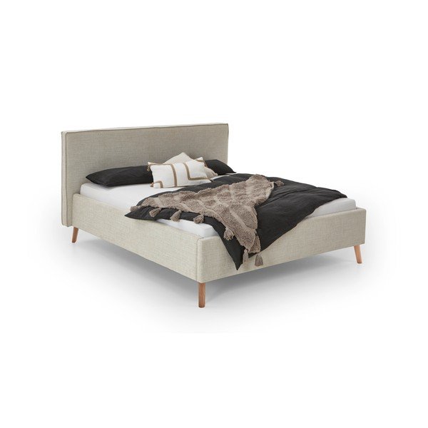 Pat matrimonial crem tapițat cu spațiu de depozitare cu somieră 160x200 cm Riva – Meise Möbel-image-4