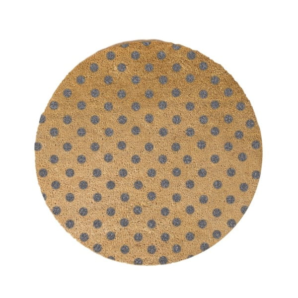 Covoraș intrare rotund fibre de cocos Artsy Doormats Grey Dots, ⌀ 70 cm, gri