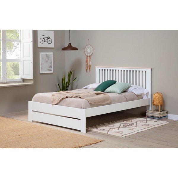 Pat matrimonial alb cu somieră 140x190 cm Leba – Marckeric-image-1