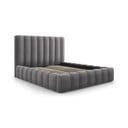 Pat dublu 180x200 cm gri tapițat cu spațiu de depozitare și somieră Kelp – Micadoni Home