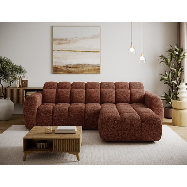 Colțar roșu cu tapițerie din țesătură bouclé (cu colț pe partea dreaptă/cu șezlong) Fanito – ELTAP-image-1