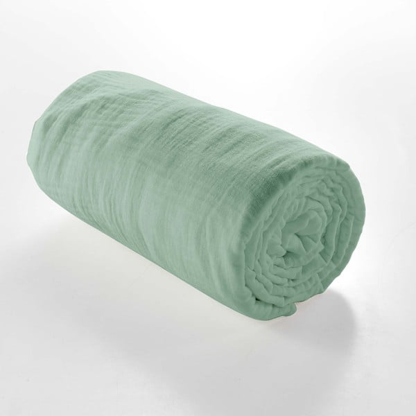 Cearceaf verde deschis din muselină cu elastic 140x190 cm Angelia – douceur d'intérieur-image-2