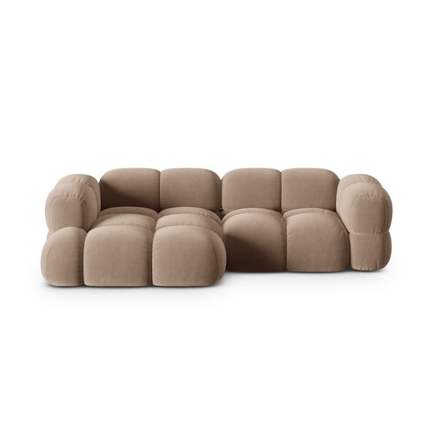 Colțar maro cu tapițerie din catifea (cu colț pe partea stângă/cu șezlong) Loretto – Cosmopolitan Design