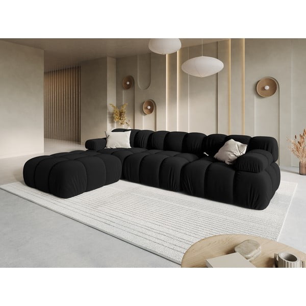 Colțar negru cu tapițerie din catifea Bellis – Micadoni Home-image-1