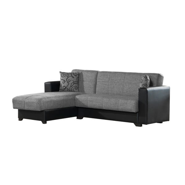 Canapea colț extensibilă cu spaţiu de depozitare, Esidra Chaise Longue, gri - negru