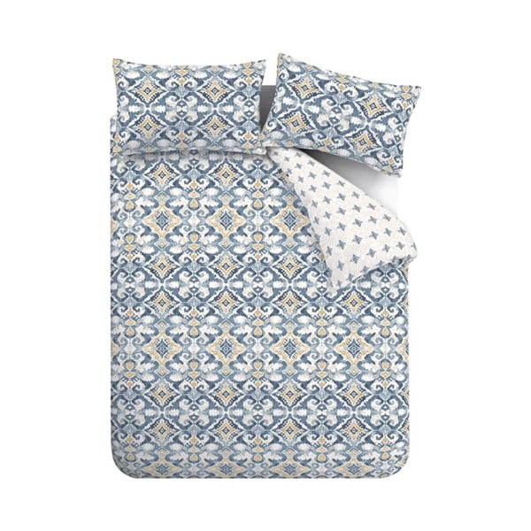 Lenjerie de pat albastră/crem pentru pat dublu 200x200 cm Inara Ikat – Pineapple Elephant