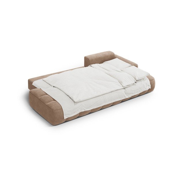 Colțar maro deschis extensibil/cu spațiu de depozitare cu tapițerie din catifea (cu colț pe partea dreaptă/cu șezlong) Linz – Cosmopolitan Design-image-4