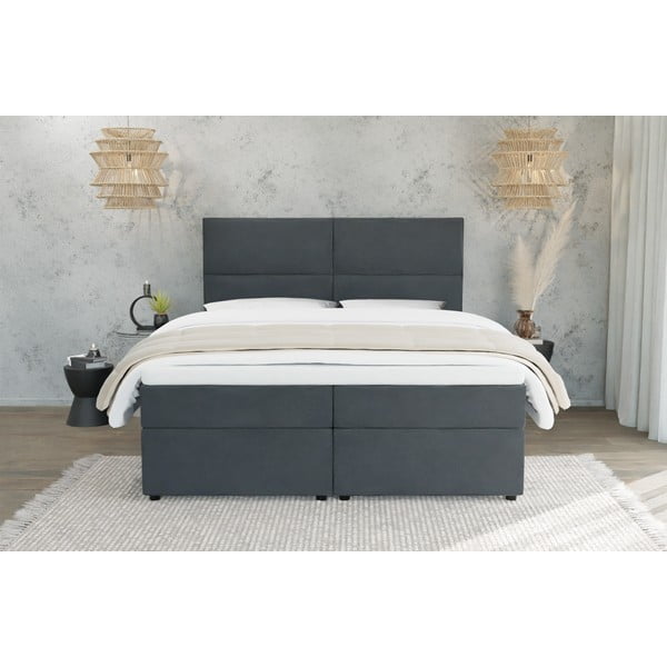 Pat boxspring gri cu spațiu de depozitare 140x200 cm Rico – Ropez-image-3