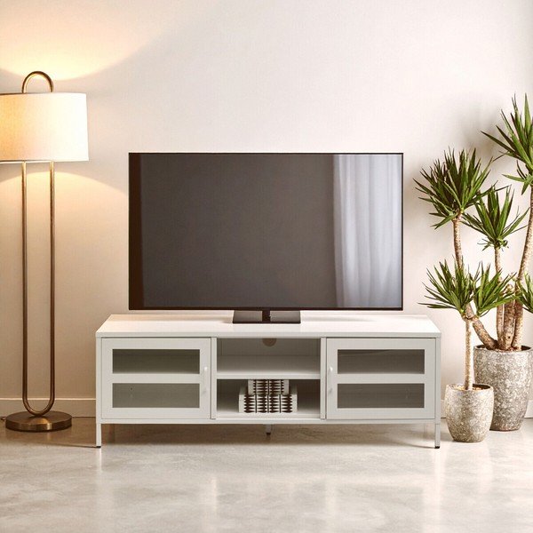 Comodă TV albă din oțel 150x50x45 cm Acier – Premier Housewares-image-1