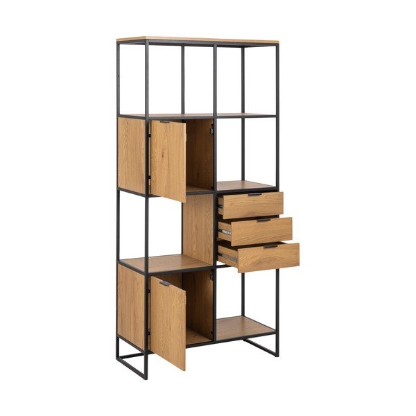 Bibliotecă neagră în decor de stejar 85x183 cm Swindon - Actona-image-3