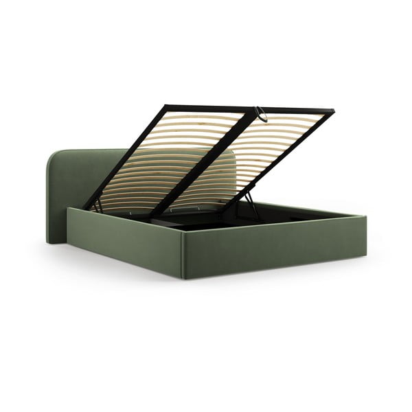 Pat matrimonial verde tapițat cu spațiu de depozitare cu somieră 160x200 cm Elizabeth – Micadoni -image-2