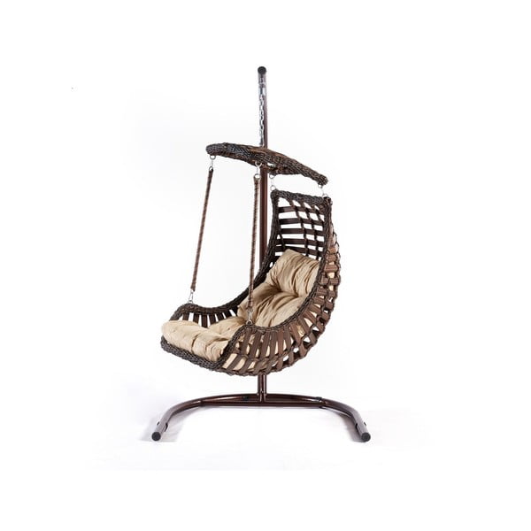 Fotoliu suspendat de grădină  maro din ratan Alacati – Floriane Garden-image-1