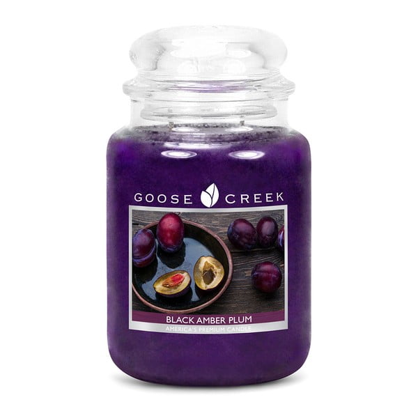 Lumânare parfumată în recipient de sticlă Goose Creek Black Amber Plum, 150 ore de ardere