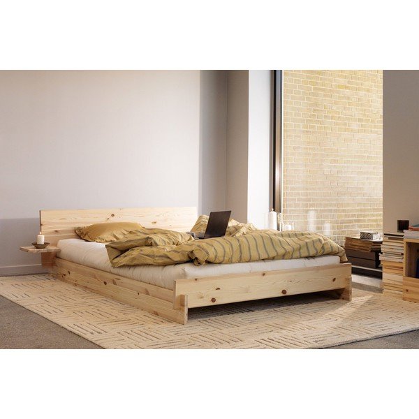 Pat matrimonial în culoare naturală deschisă din lemn de pin cu somieră 140x200 cm Latch – Karup-image-1