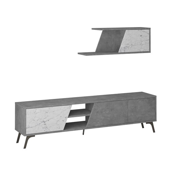Set mobilier TV alb/aspect de marmură gri 180x48 cm Fiona - Kalune Design